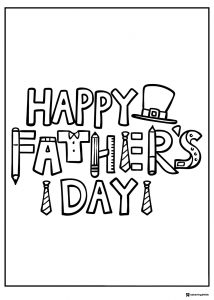 Happy Fathers Day Coloring Page with Tools and Accessories
