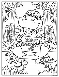 Happy Fathers Day Dinosaur Coloring Page in the Jungle