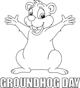 Happy Groundhog Day Coloring Page with Cheerful Groundhog