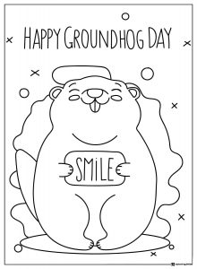 Happy Groundhog Day Coloring Page with Smiling Sign