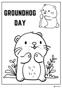 Happy Groundhog Day Coloring Page with Two Cute Groundhogs
