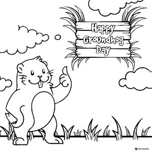 Happy Groundhog Day Sign with Thumbs Up Groundhog