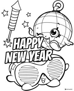 Happy New Year Coloring Page with Cute Disco Ball Characters