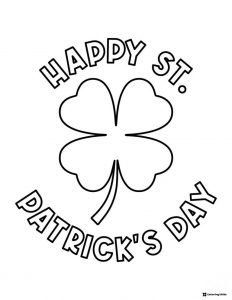 Happy St. Patricks Day Coloring Page with Large Four Leaf Clover