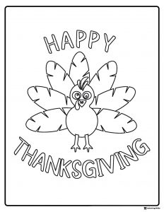 Happy Thanksgiving Coloring Page with Cartoon Turkey