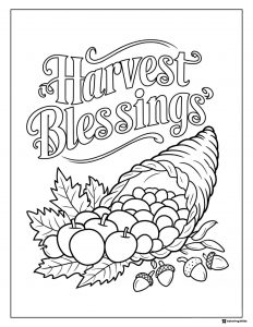 Harvest Blessings Coloring Page with Cornucopia and Apples