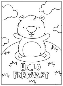 Hello February Groundhog Coloring Page on Sunny Hill