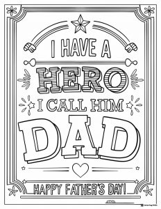 Hero Dad Coloring Sheet with Stars and Bold Lettering