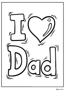 I Love Dad Coloring Page with Bold Text and Heart Shape