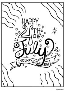 Independence Day Typography Coloring Page with Fireworks and Stars