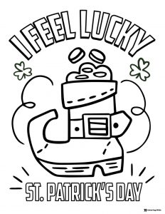 Leprechaun Boot Coloring Page with Gold Coins and Shamrocks