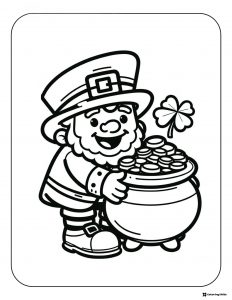 Leprechaun Coloring Page with Pot of Gold and Shamrock