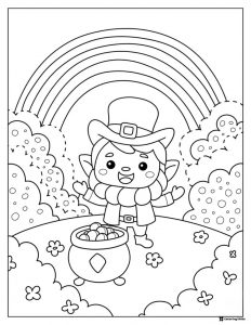 Leprechaun Coloring Page with Rainbow and Pot of Gold