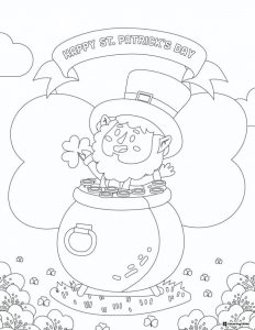 Leprechaun in Pot Coloring Page with St. Patricks Banner