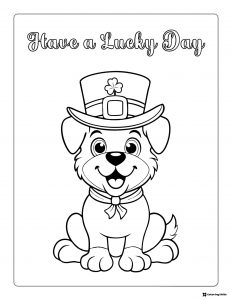 Lucky Day Dog Coloring Page with Shamrock Hat and Smile