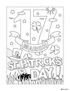 March 17th St. Patricks Day Coloring Page with Festive Icons
