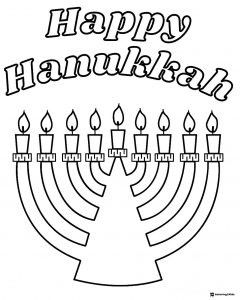 Menorah with Flames Hanukkah Coloring Page with Bold Text
