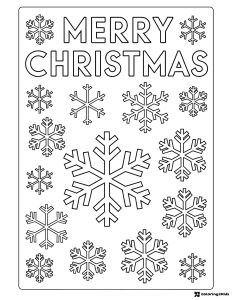 Merry Christmas Coloring Page with Snowflakes and Holiday Greeting