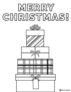 Merry Christmas Coloring Sheet with Stack of Wrapped Presents