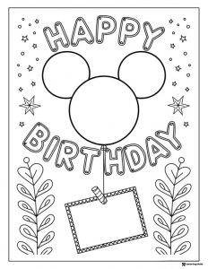 Mouse Balloon Birthday Coloring Sheet with Blank Sign