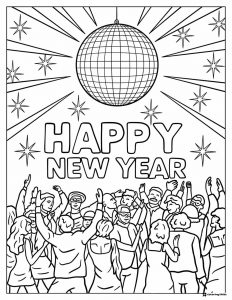 New Year Party Celebration Coloring Page with Disco Ball
