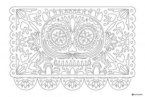Papel Picado Coloring Sheet with Skull and Maraca Motif