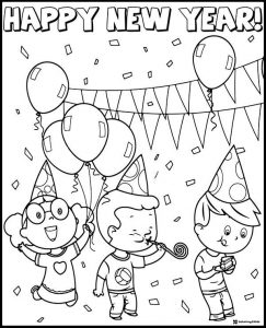Party Coloring Sheet with Kids Balloons and Confetti
