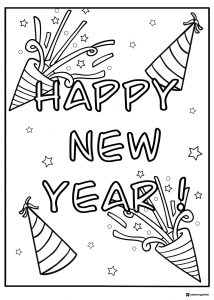 Party Popper and Hat Happy New Year Coloring Sheet