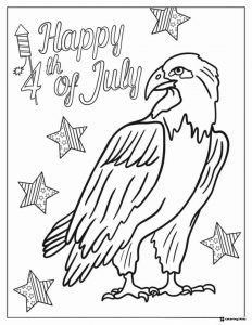 Patriotic Eagle Coloring Page with Stars and Fireworks