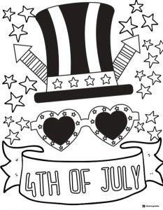 Patriotic Hat and Heart Glasses with Banner Coloring Page