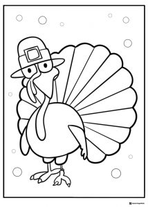 Pilgrim Hat Turkey Coloring Page with Bubbles Background