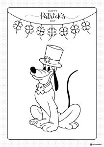 Pluto St. Patricks Day Coloring Page with Hat and Shamrock