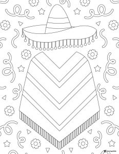 Poncho and Sombrero Coloring Page with Confetti Background