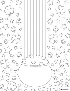 Pot of Gold Coloring Page with Falling Rainbow Stripes