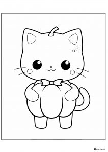 Pumpkin Cat Coloring Page with Bow Tie and Pumpkin Costume