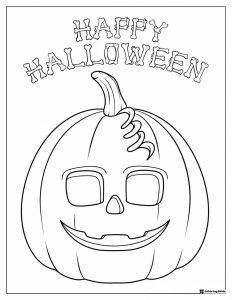 Pumpkin Coloring Page with Happy Halloween Lettering