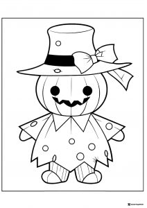 Pumpkin Head Character Coloring Page with Big Hat