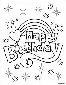 Rainbow and Heart Happy Birthday Coloring Sheet with Stars
