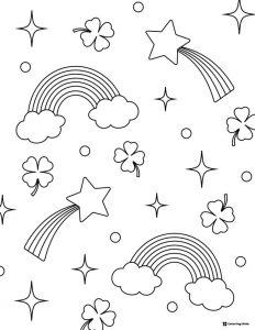 Rainbow and Star Pattern Coloring Sheet with Lucky Icons