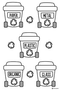 Recycling Bin Coloring Page for Paper Plastic Glass and More