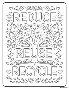 Reduce Reuse Recycle Coloring Page with Decorative Tree