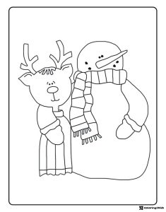 Reindeer and Snowman Coloring Page with Scarves and Smiles