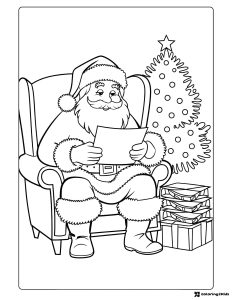 Santa Claus Coloring Page with Letter and Christmas Tree