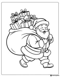 Santa Claus Coloring Page with Sack Full of Presents