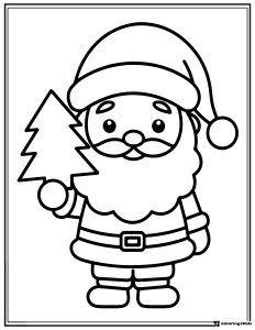 Santa Claus Coloring Sheet Holding a Christmas Tree