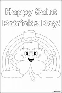 Shamrock Character Coloring Page with Glasses and Rainbow