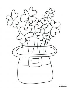 Shamrocks Growing from Leprechaun Hat Coloring Sheet