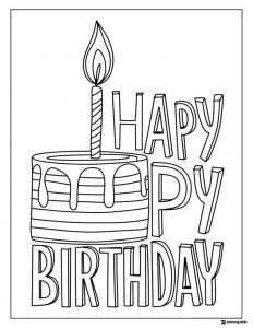 Simple Birthday Cake Coloring Page with Candle and Drip Icing