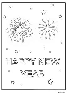 Simple Fireworks Happy New Year Coloring Page