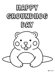 Simple Groundhog Day Coloring Page with Cute Groundhog